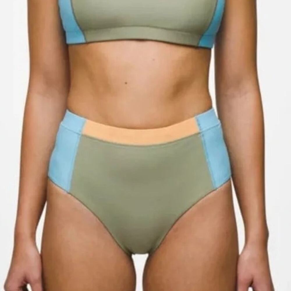 Prana Baja Bound Swim Bottom M Sweet Agave Colorblock High Waist Bikini Brief